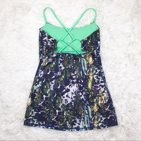 Lululemon Dancing Warrior Tank Top Floral Sport Purple Green Pistachio Size 4 - Picture 3 of 8